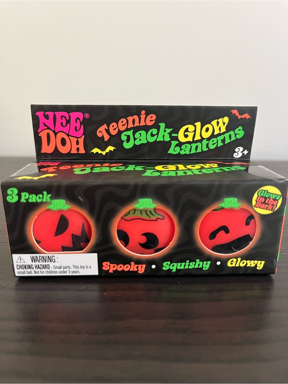 NeeDoh Teenie Jack-Glow Lanterns 3-Pack - Red Glow Pumpkin Squishy Toys
